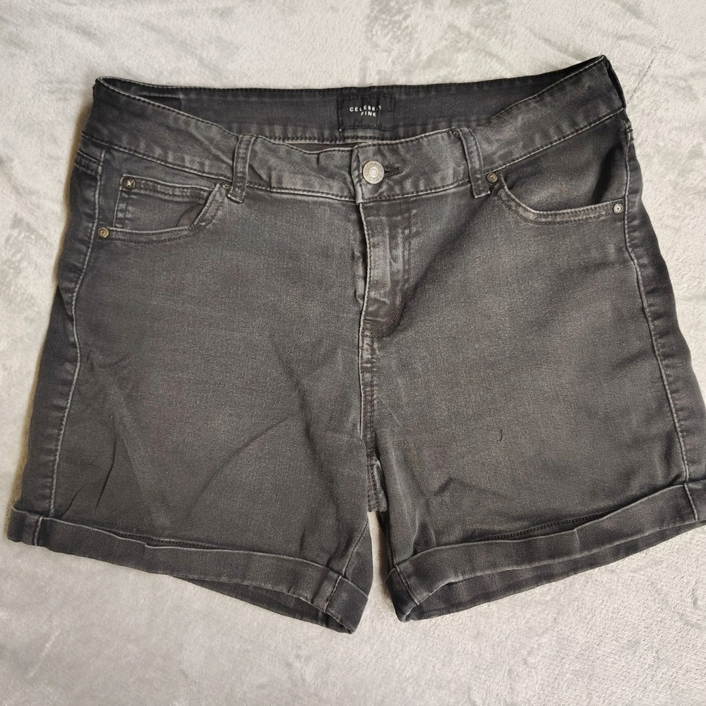 Girly Grunge Rockstar GF Subversive Cuffed Denim Shorts Stretch Black Sz 13 32"W